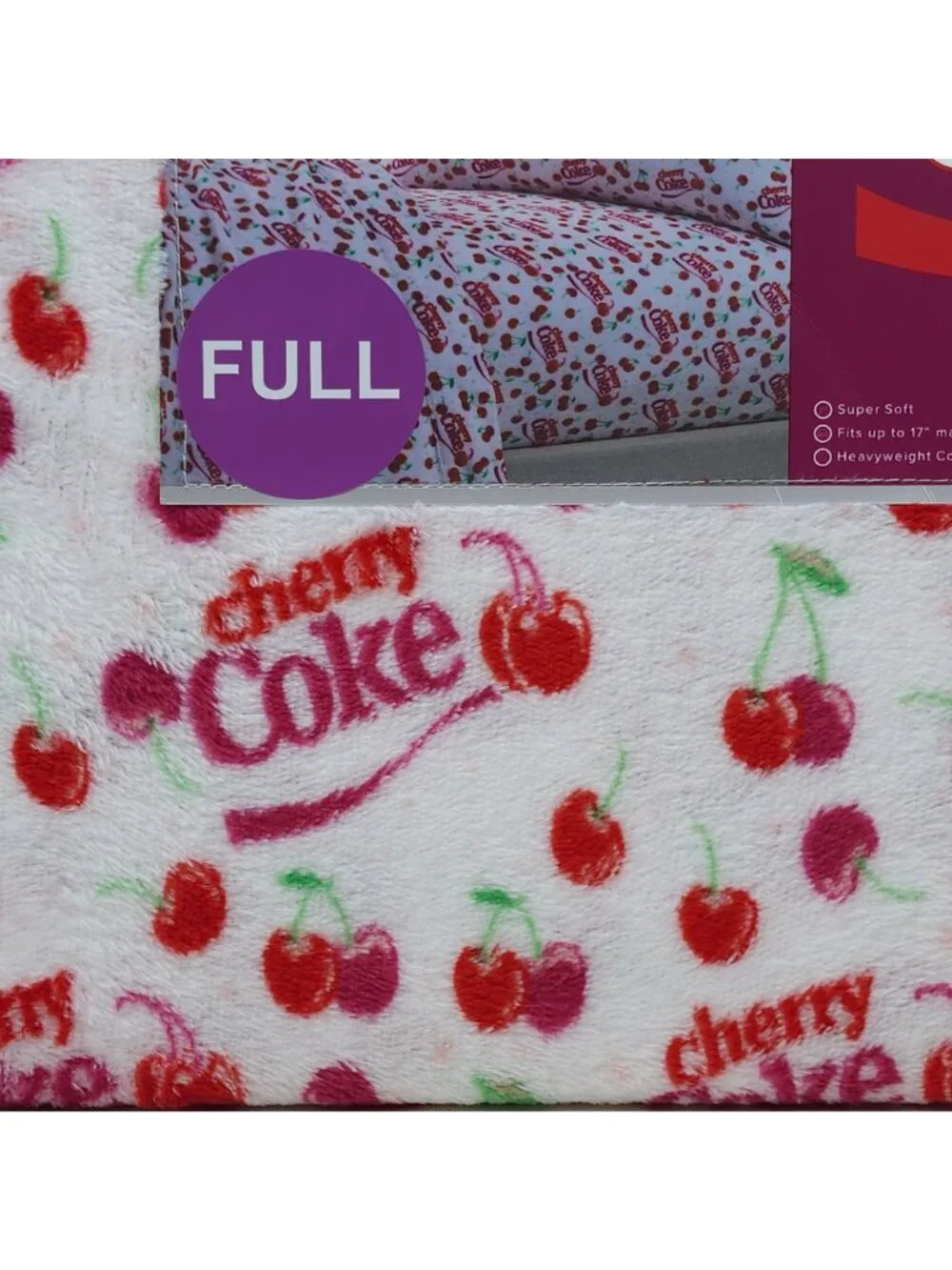 Cherry Coke Velvet Plush 4-Piece Sheet Set Full Double Super Soft Fit To 17